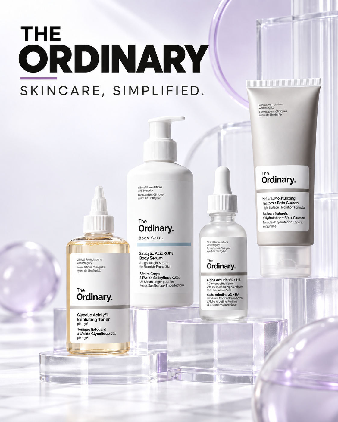 Four The Ordinary skincare products