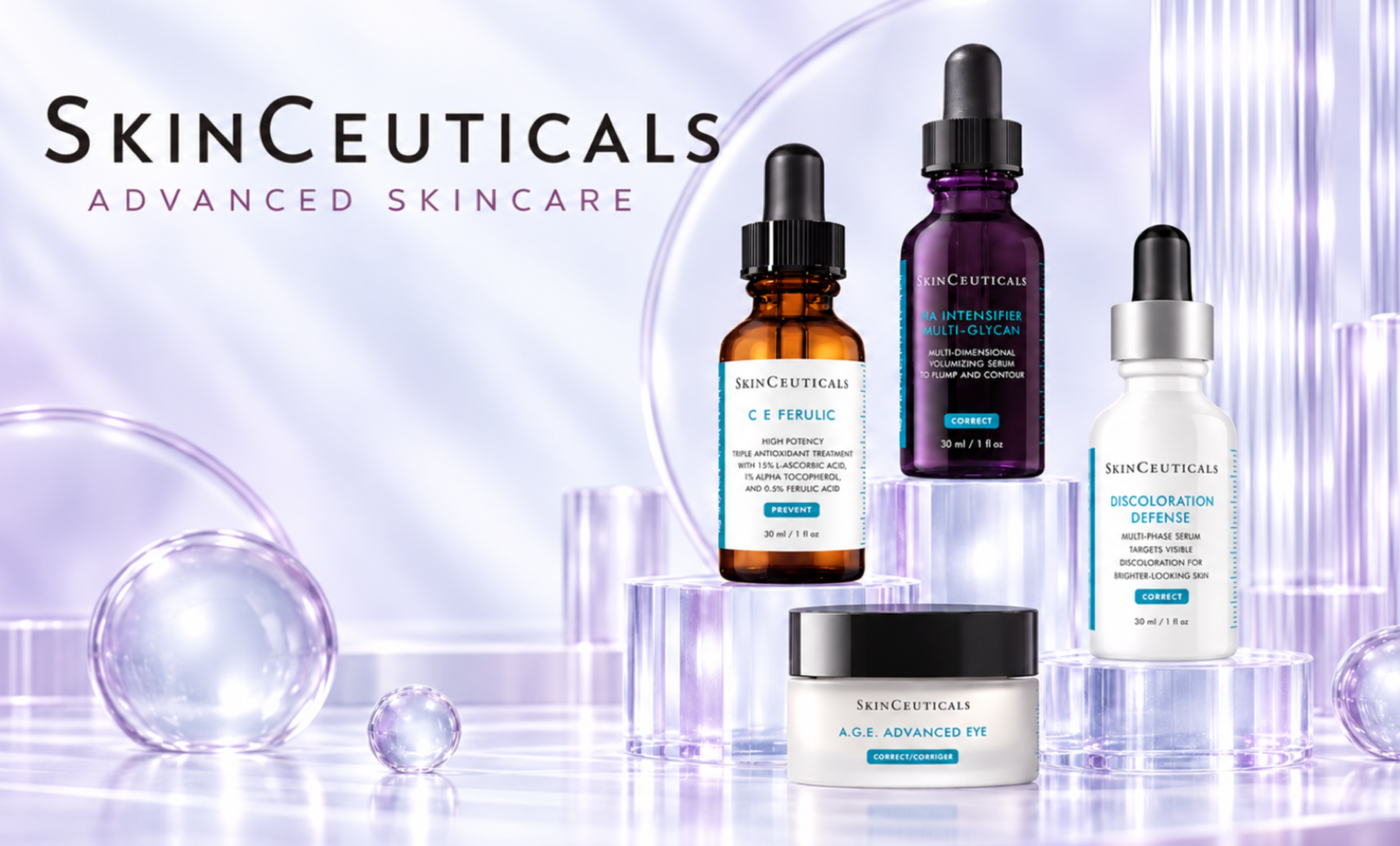 SkinCeuticals C E Ferulic, H.A. Intensifier Multi-Glycan, Discoloration Defense and A.G.E. Eye Complex