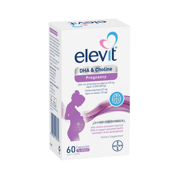 Elevit DHA & Choline Pregnancy 60 Capsules - Specialized Prenatal Support for Baby's Brain and Nervous System Development