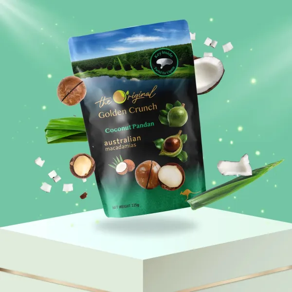 Macadamias Australia The Original Golden Crunch Macadamias Coconut Pandan 225g