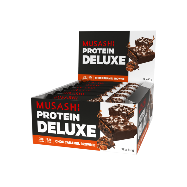 Musashi Deluxe Protein Bar Choc Caramel Brownie 60g x 12