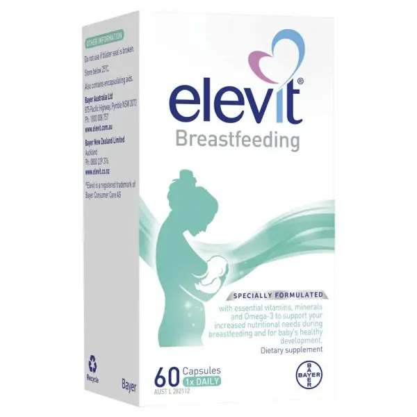Bayer Elevit Breastfeeding 60 Capsules - Postnatal Multivitamin for Nursing Mothers with DHA and Lutein