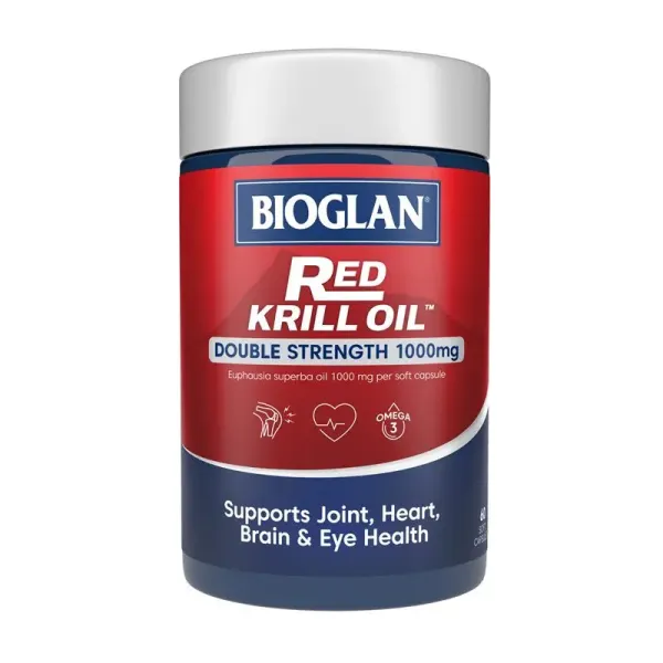 Bioglan Red Krill Oil Double Strength 1000mg 60 Capsules - High Potency Antarctic Krill Oil for Joint Relief and Heart Health