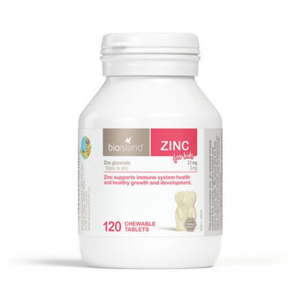 Bio Island Zinc for Kids 120 Chewable Tablets - Milk Flavored Zinc Supplement for Children's Immunity and Growth