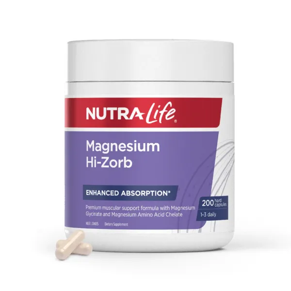 Nutra-Life Magnesium Hi-Zorb 200 Capsules - High-Absorption Magnesium Glycinate for Muscle and Energy Support - Value Pack