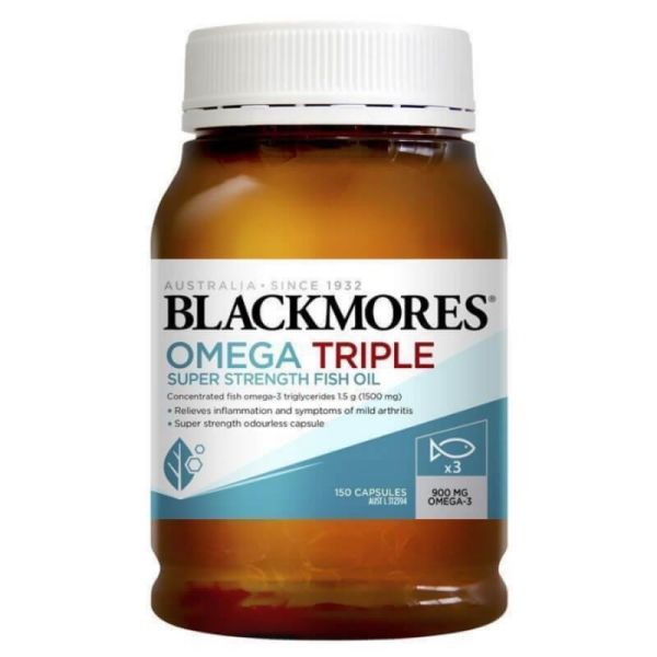 Blackmores Omega Triple Super Strength Fish Oil 150 Capsules - High Potency 900mg Omega-3 Supplement for Joints and Heart