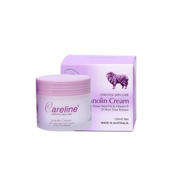 Careline Lanolin Cream 100ml - Australian Lanolin Moisturizer with Grapeseed Oil and Vitamin E for Hydration and Protection