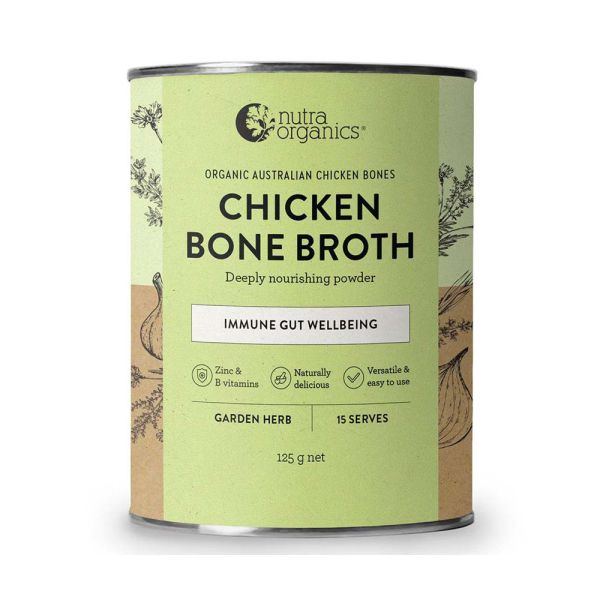 Nutra Organics-Chicken Bone Broth Immune Gut Wellbeing Garden Herb Flavour 125g