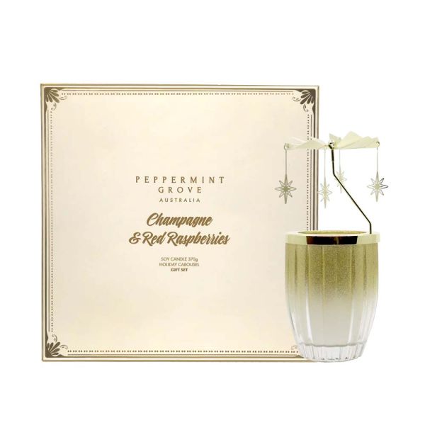 Peppermint Grove-Champagne &amp; Red Raspberries Candle &amp; Carousel Gift Set