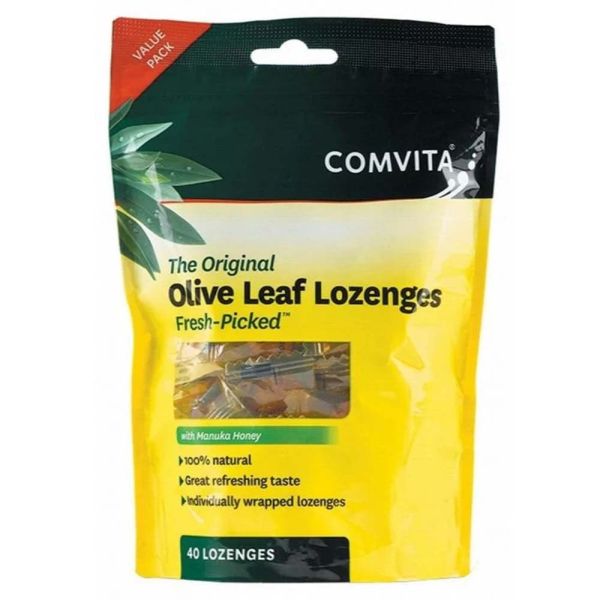 Comvita Olive Leaf Extract With Manuka Honey 40 Lozenges - Natural Throat Soothing and Immune Support Lozenges