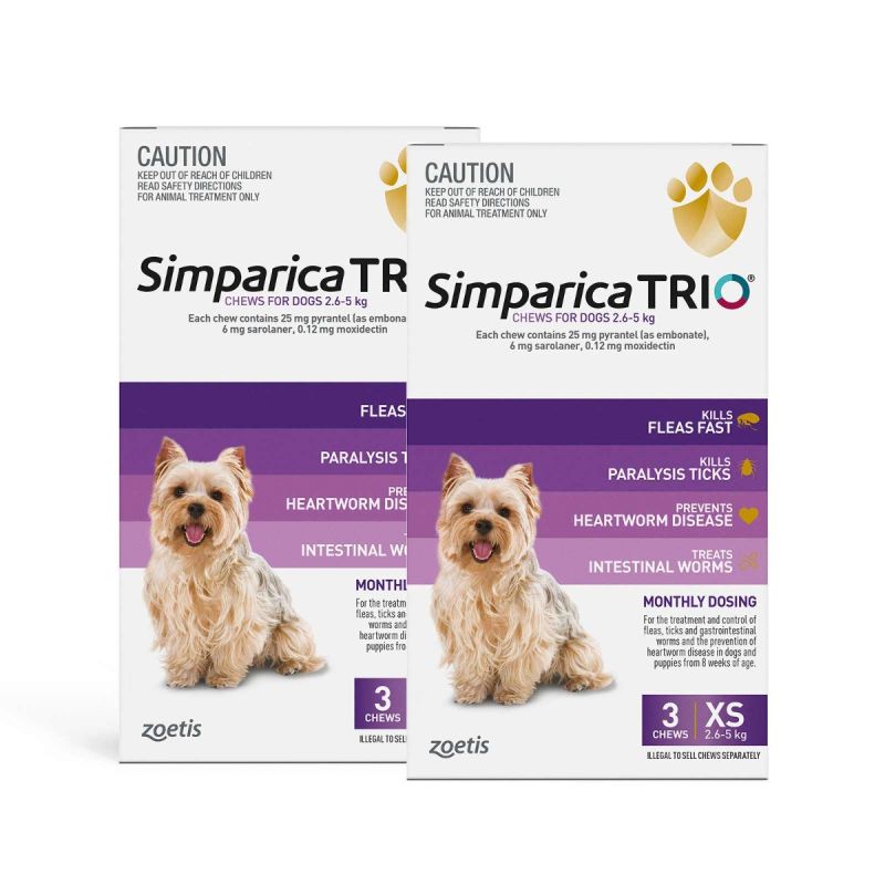 Simparica TRIO For Dogs 2.6-5kg Purple XSmall 6 Chews