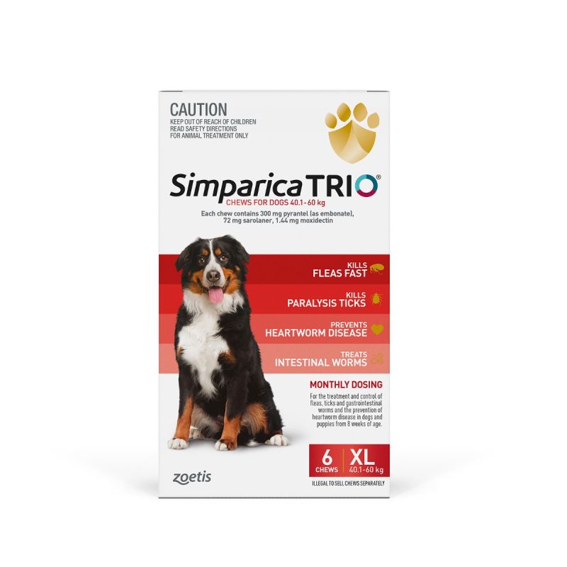 Simparica TRIO For Dogs 40.1-60kg Red XLarge 6 Chews
