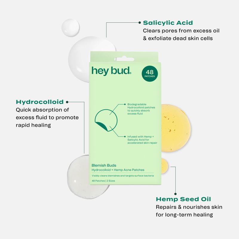 Hey Bud Hydrocolloid + Hemp Acne Patches 48 Patches