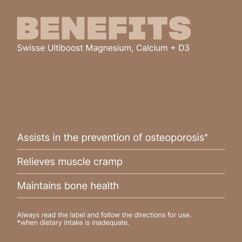 Swisse Ultiboost Magnesium, Calcium + D3 120 Tablets
