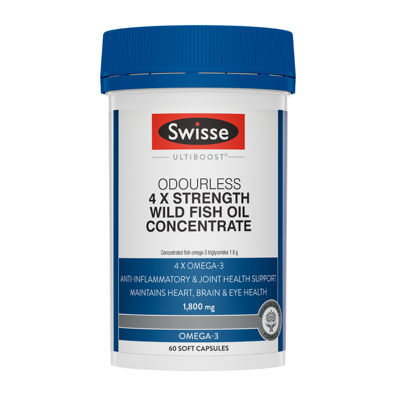 Swisse Odourless 4 X Strength Wild Fish Oil Concentrate 60 Capsules