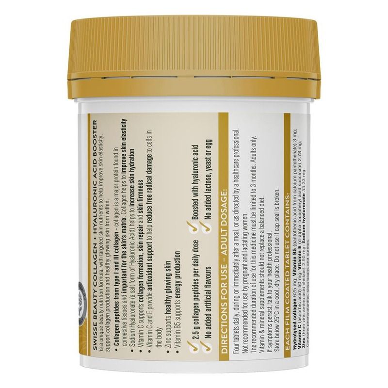 Swisse Beauty Collagen + Hyaluronic Acid Booster 80 Tablets
