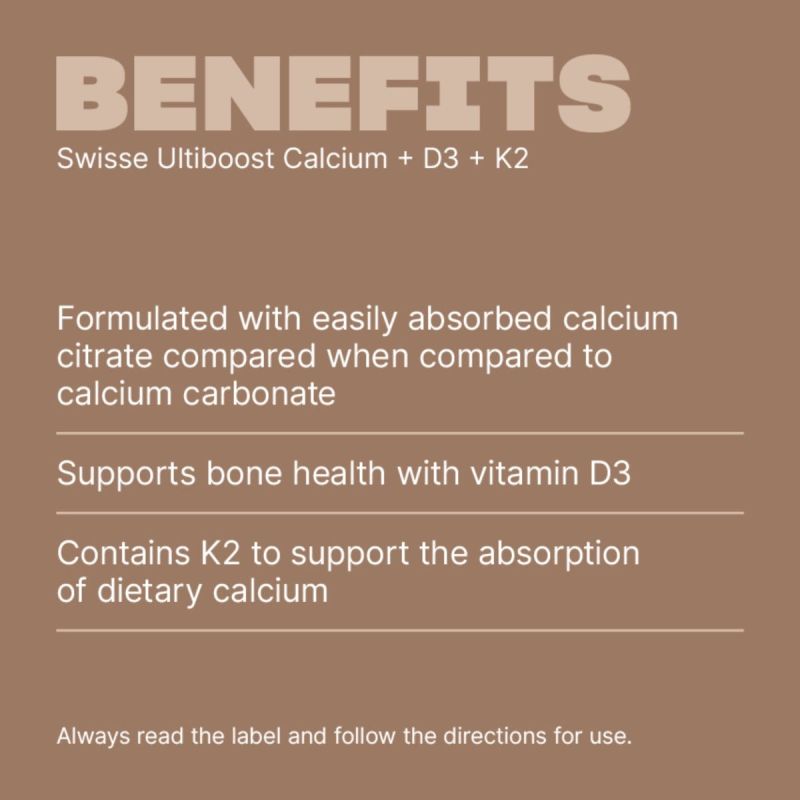 Swisse Ultiboost Calcium + D3 + K2 60 Tablets