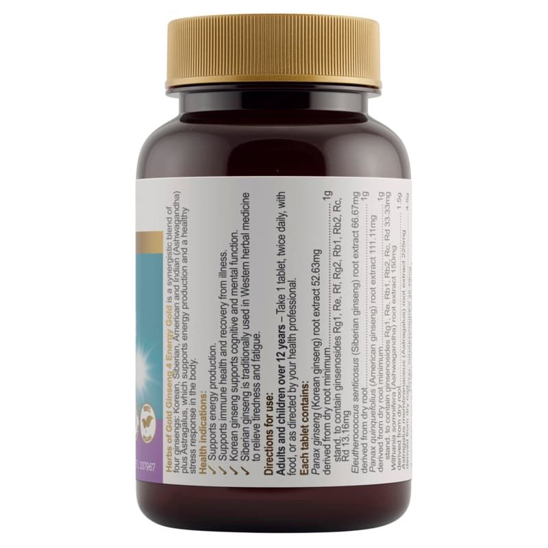 Herbs of Gold Ginseng 4 Energy Gold 30 Tablets