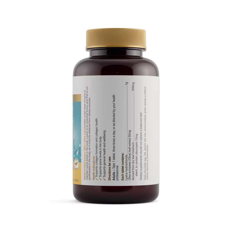 Herbs of Gold Lysine 1000 Plus Olive Leaf 100 Tablets