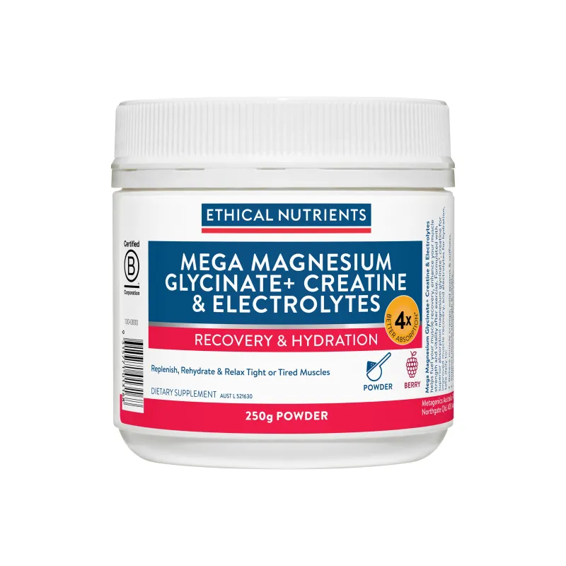 Ethical Nutrients Mega Magnesium Glycinate+ Creatine & Electrolytes Berry 250g