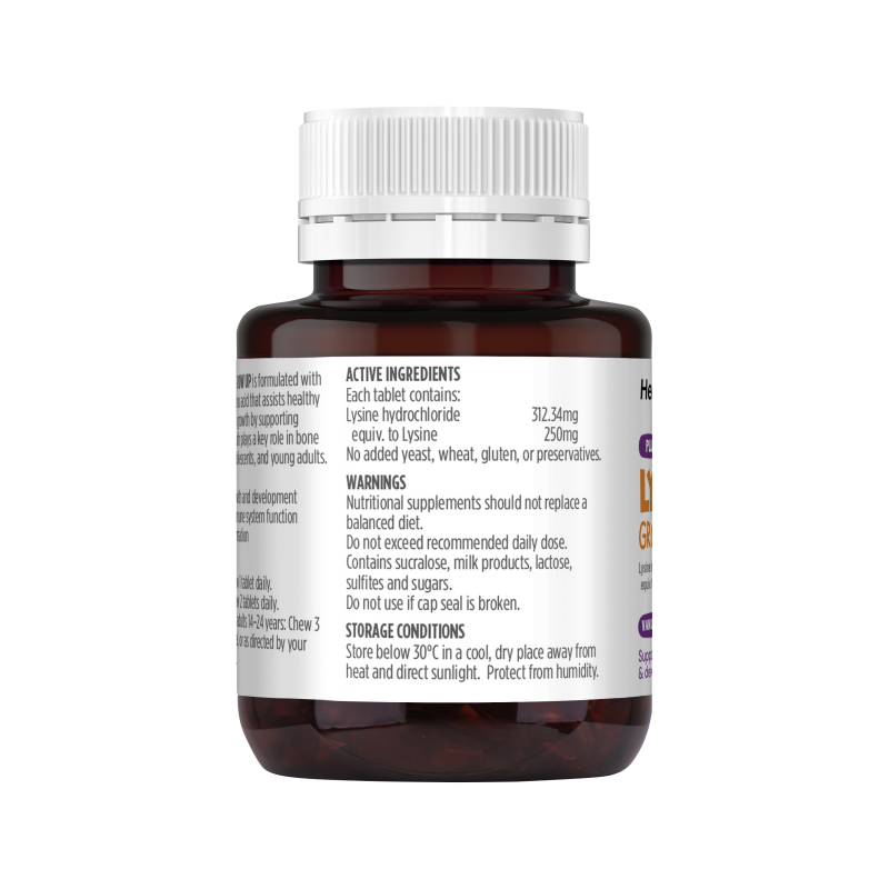 Healthy Care Plus Lysine Grow Up 60 Chewable Tablets