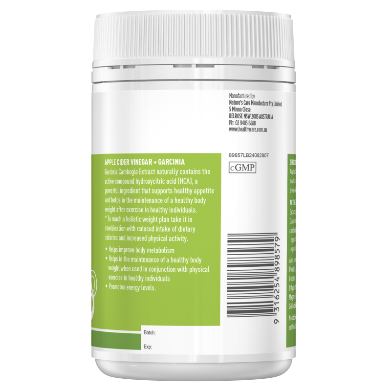 Healthy Care Apple Cider Vinegar + Garcinia 90 Capsules