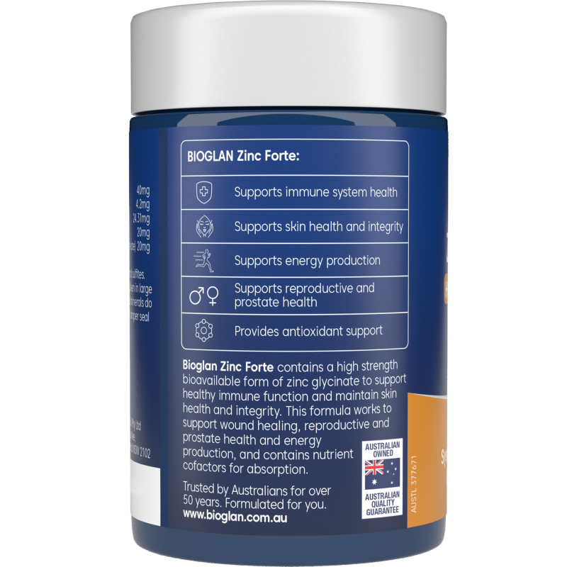 Bioglan Zinc Forte High Strength 40mg 60 Tablets