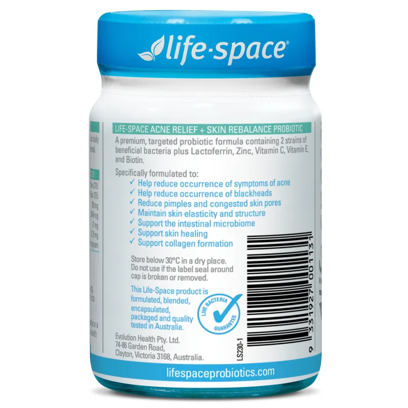 Life Space Acne Relief + Skin Rebalance Probiotic 30 Capsules