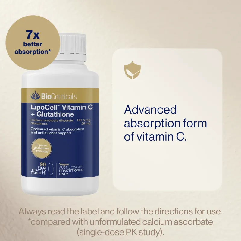 BioCeuticals LipoCell Vitamin C + Glutathione 90 Tablets