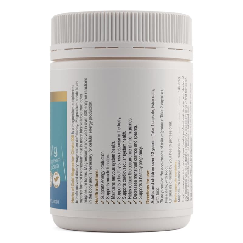 Herbs of Gold Magnesium Citrate 900 120 Capsules