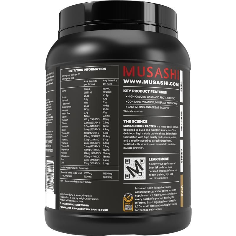 Musashi Bulk Protein Vanilla Milkshake 900g