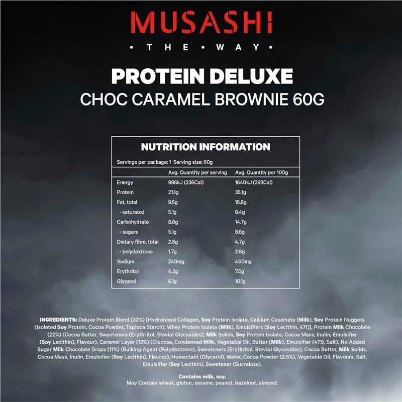 Musashi Deluxe Protein Bar Choc Caramel Brownie 60g x 12