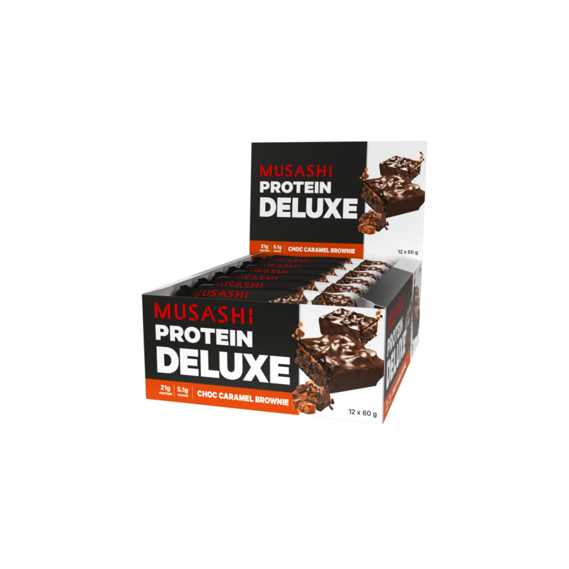 Musashi Deluxe Protein Bar Choc Caramel Brownie 60g x 12