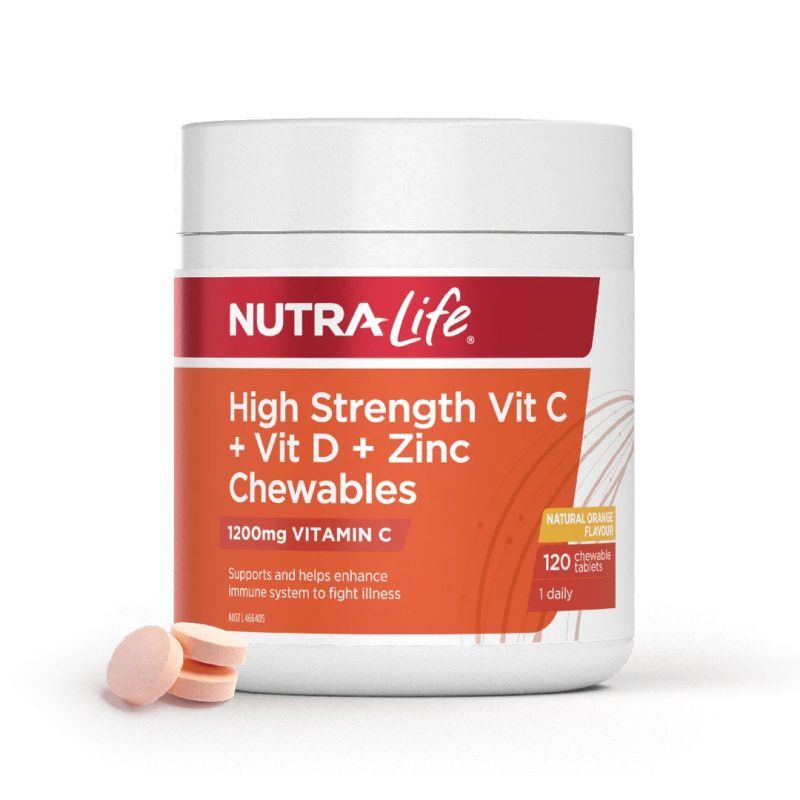 Nutra-Life High Strength Vit C + Vit D + Zinc 120 Chewable Tablets