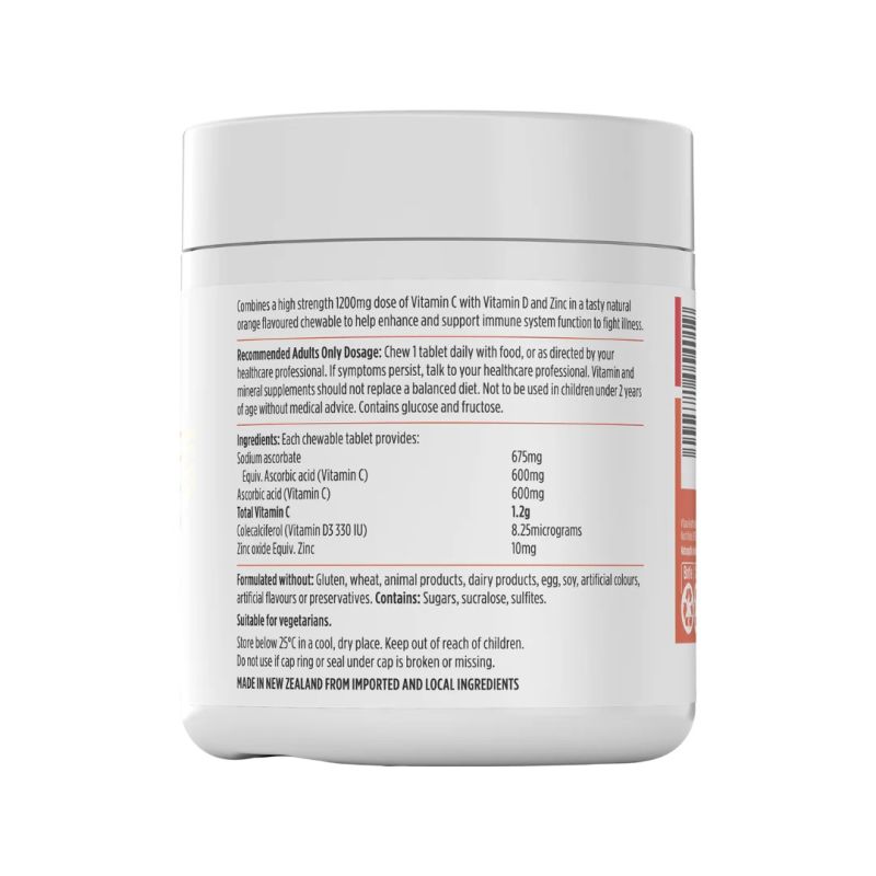 Nutra-Life High Strength Vit C + Vit D + Zinc 120 Chewable Tablets