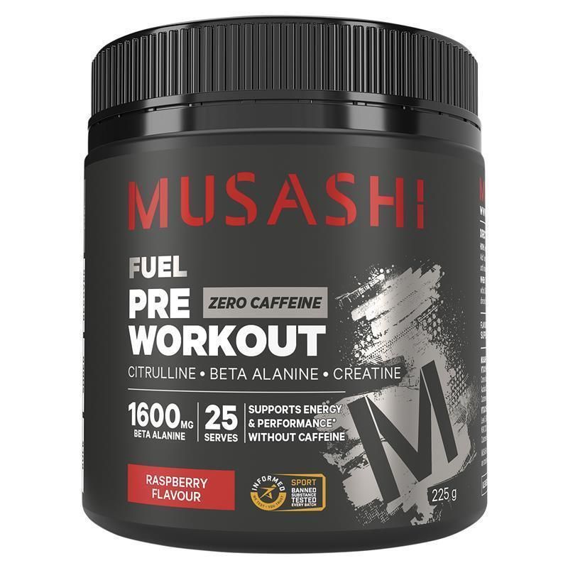 Musashi Pre Workout ZERO Caffeine Red Raspberry 225g