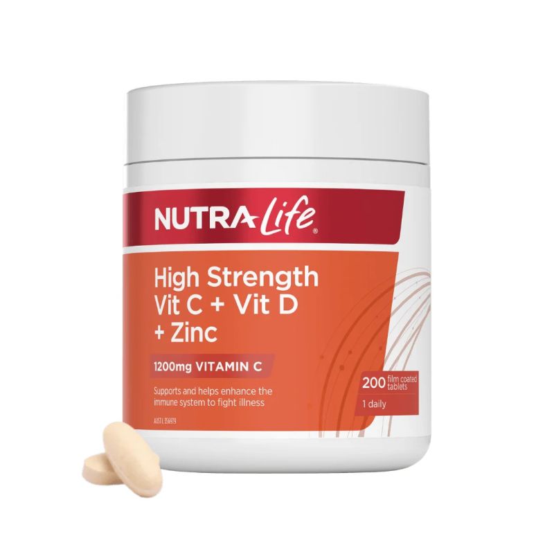 Nutra-Life High Strength Vit C + Vit D + Zinc 200 Tablets