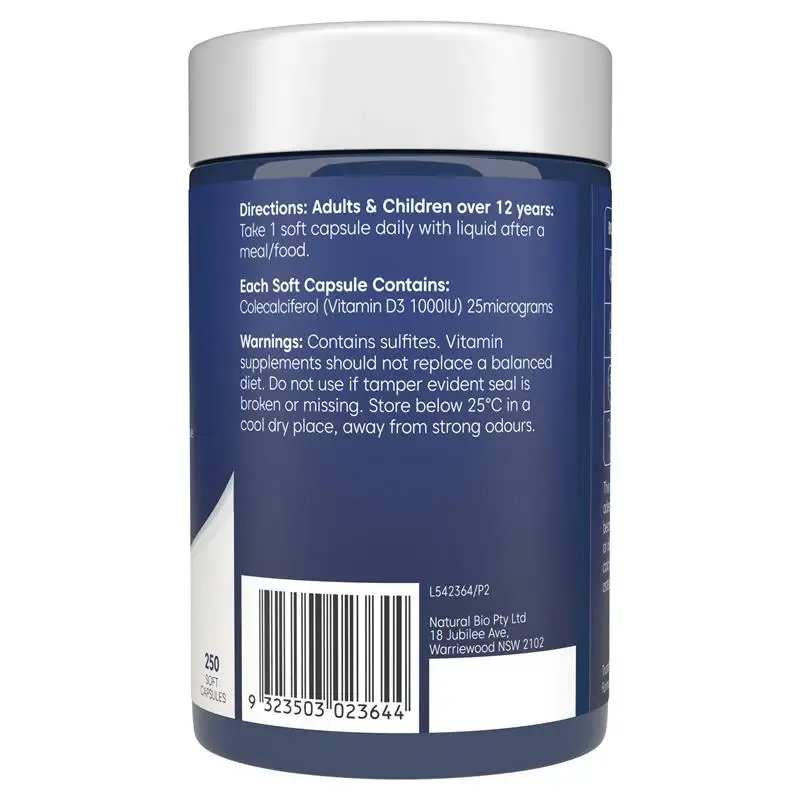 Bioglan Vitamin D3 1000IU 250 Capsules
