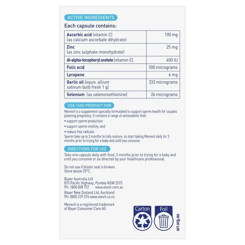 Menevit Pre-conception Sperm Health 30 Capsules3