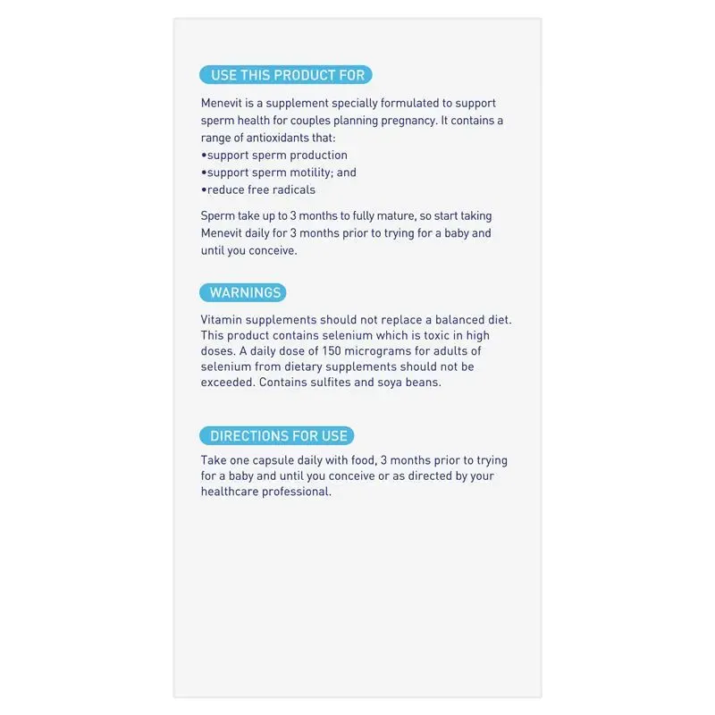 Menveit Pre-Conception Sperm Health 90 Capsules