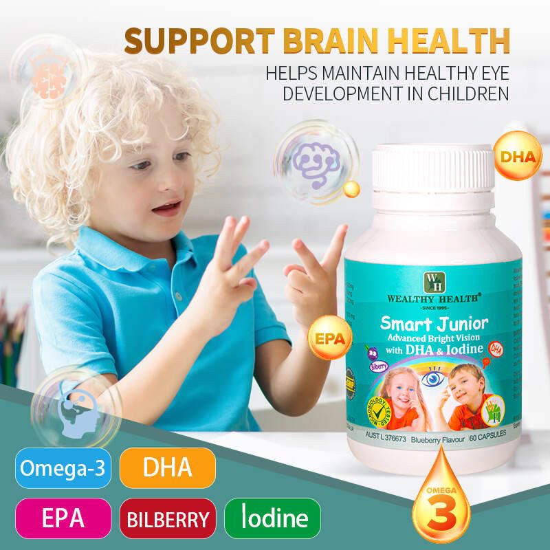 Wealthy Health-Smart Junior Advanced Bright Vision With DHA & Iodine 60 Blueberry Flavoured Capsules