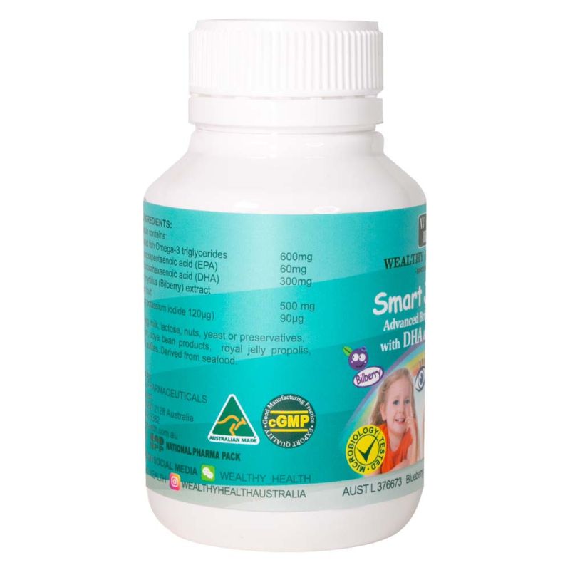 Wealthy Health-Smart Junior Advanced Bright Vision With DHA & Iodine 60 Blueberry Flavoured Capsules