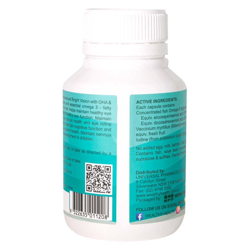 Wealthy Health-Smart Junior Advanced Bright Vision With DHA & Iodine 60 Blueberry Flavoured Capsules