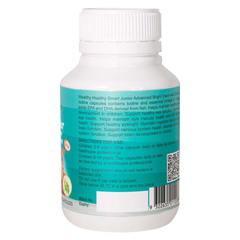 Wealthy Health-Smart Junior Advanced Bright Vision With DHA & Iodine 60 Blueberry Flavoured Capsules