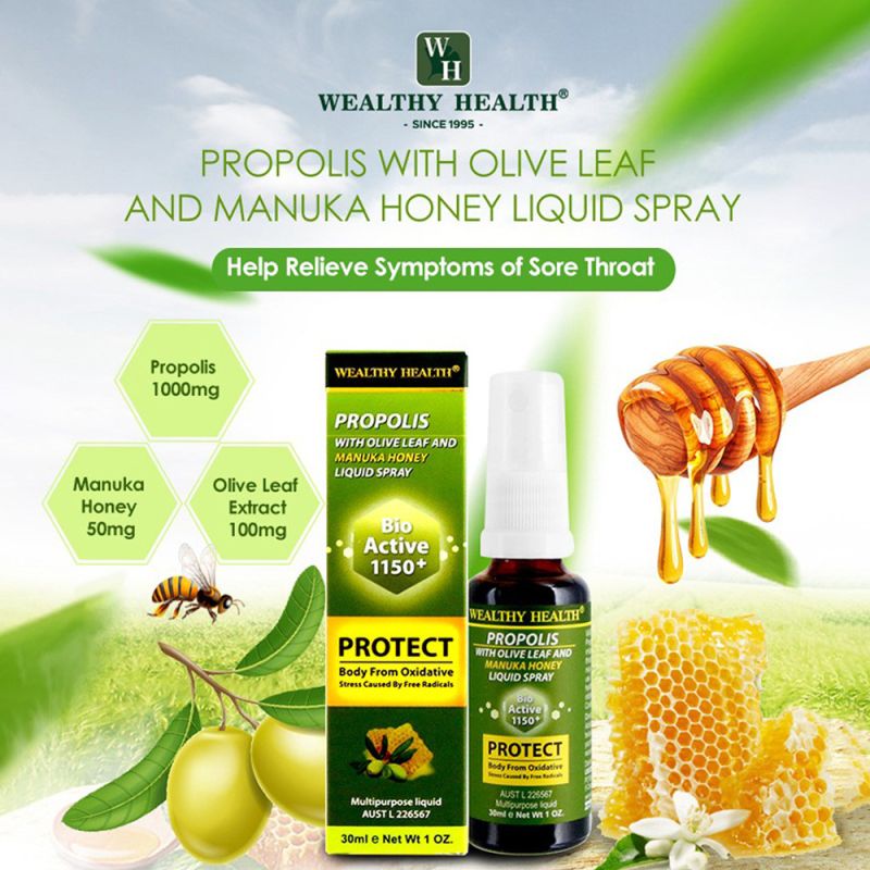 Wealthy Health-Propolis Liquid Spray with Olive and Manuka Honey 30ml