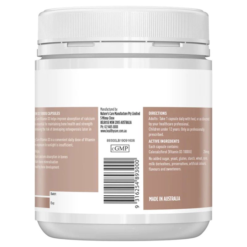 Healthy Care Vitamin D3 500 Capsules
