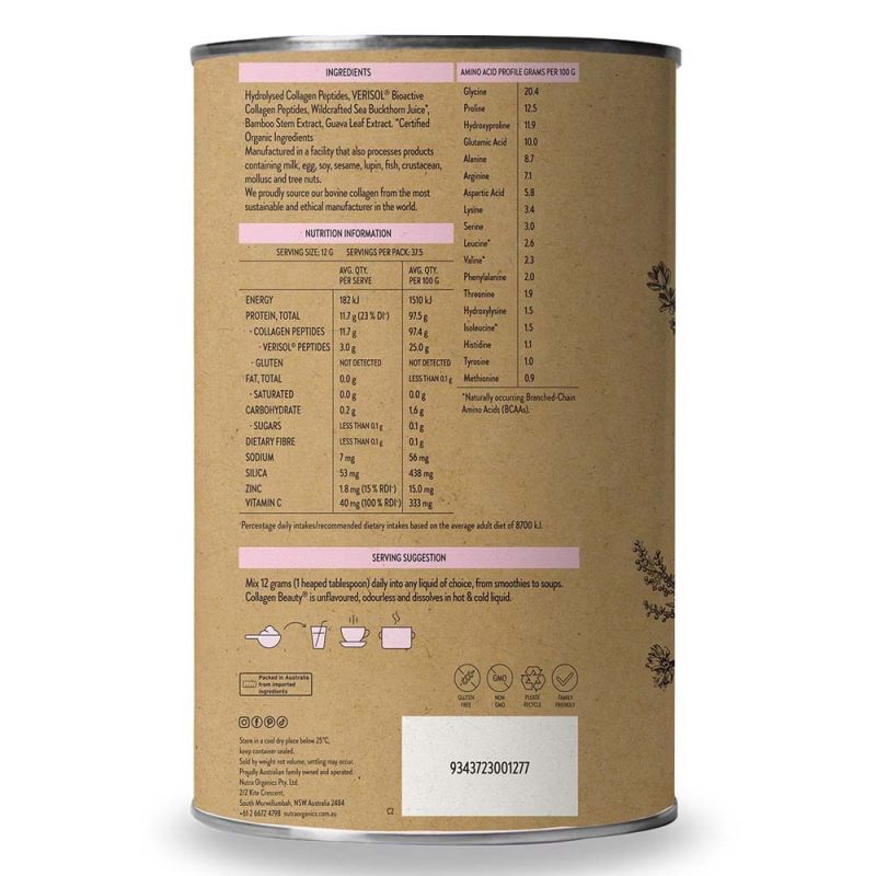 Nutra Organics-Collagen Beauty With Verisol + Vitamin C Unflavoured 450g