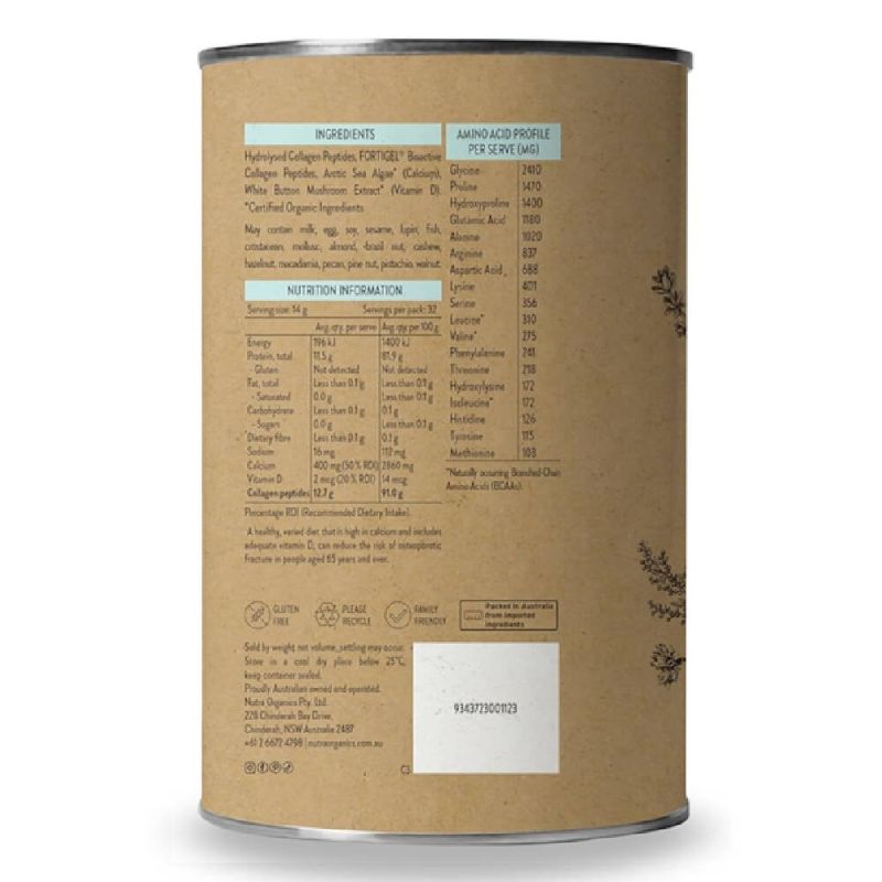 Nutra Organics-Collagen Joints + Bones With Fortigel Unflavoured 450g Powder