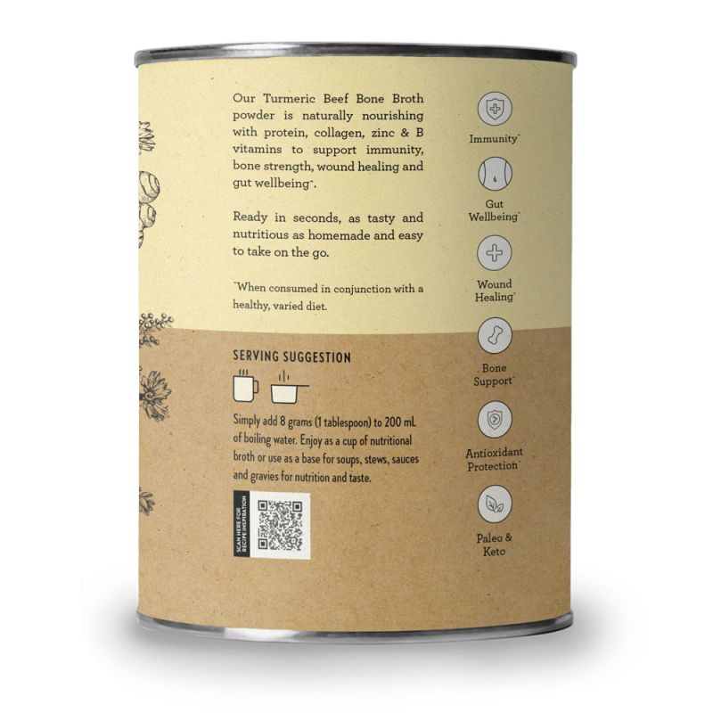 Nutra Organics-Beef Bone Broth Immune Gut Wellbeing Turmeric Flavour 125g