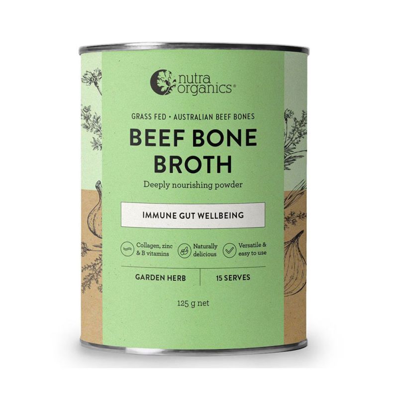 Nutra Organics-Beef Bone Broth Immune Gut Wellbeing Garden Herb Flavour 125g